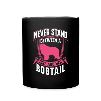 Girl with Bobtail Old English Shepherd Dog - Full Colour Mug - black - Front