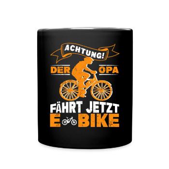EBike Opa Rentner Pedelec Fahrrad Elektro Rad - Tasse einfarbig - Schwarz - Vorne