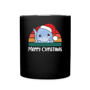 merry Christmas Retro Dino Weihnacht - Tasse einfarbig - Schwarz - Vorne