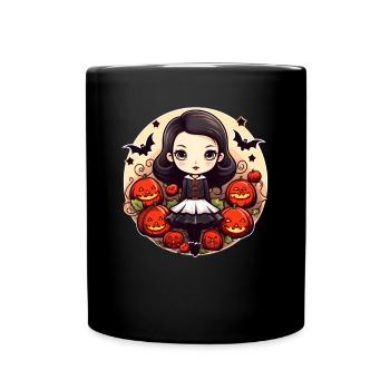Halloween Girl Pumpkin Bat - Full Colour Mug - black - Front