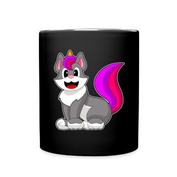 Katze Einhorn - Tasse einfarbig - Schwarz - Vorne