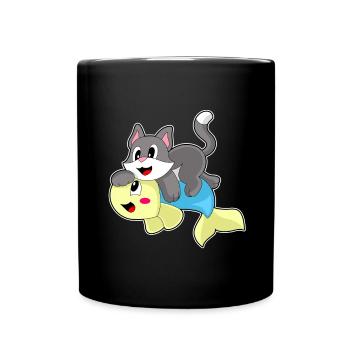 Katze Fisch - Tasse einfarbig - Schwarz - Vorne