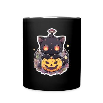 Schwarze Katze Anime Halloween - Tasse einfarbig - Schwarz - Vorne