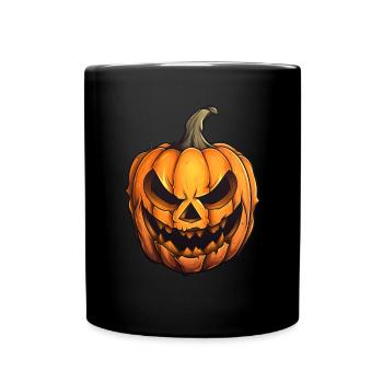 Gruseliger Kürbis - Tasse einfarbig - Schwarz - Vorne