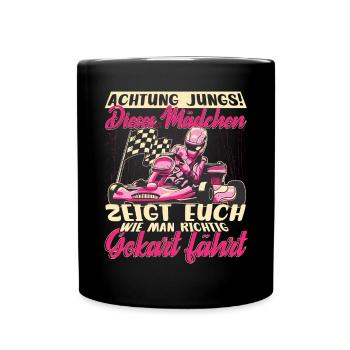 Gokart Mädchen Kartfahrerin - Tasse einfarbig - Schwarz - Vorne