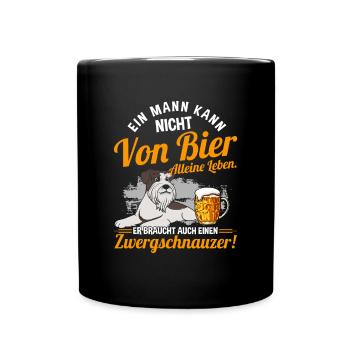 Ein Mann Kann Nicht Von Bier Alleine Leben Hund - Tasse einfarbig - Schwarz - Vorne