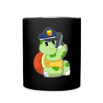 Schildkröte Polizist Pistole Polizei - Tasse einfarbig - Schwarz - Vorne