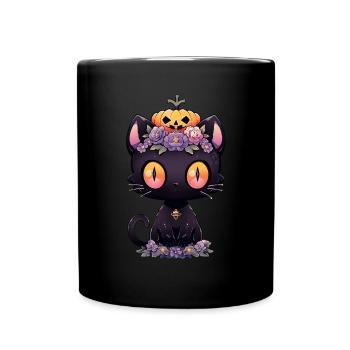 Schwarze Katze Anime Halloween - Tasse einfarbig - Schwarz - Vorne