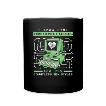 I Know HTML How To Meet Ladies Developer Coder - Full Colour Mug - black - Front