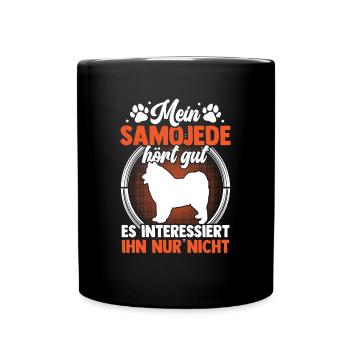 Mein Samojede hört gut Samojedenspitz - Tasse einfarbig - Schwarz - Vorne
