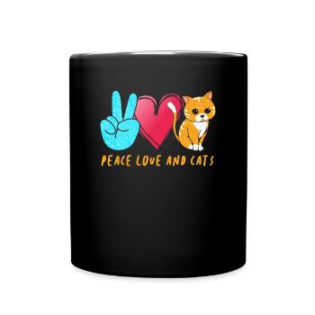 Peace Love Cats - Tasse einfarbig - Schwarz - Vorne