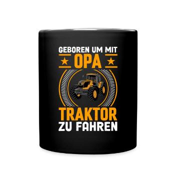 Opa Trekker Traktor Kind - Tasse einfarbig - Schwarz - Vorne