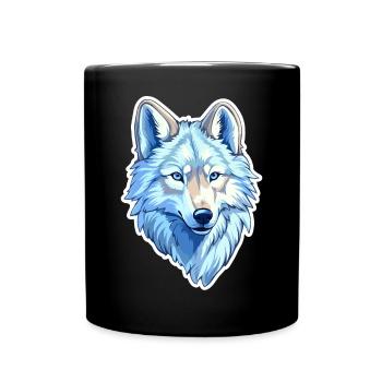 Wolf Kostüm blauer Wolfskopf Werwolf und - Tasse einfarbig - Schwarz - Vorne