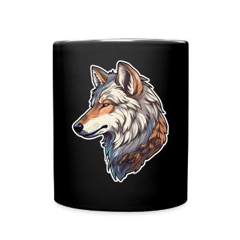 Wolf Kostüm blauer Wolfskopf Werwolf und - Tasse einfarbig - Schwarz - Vorne