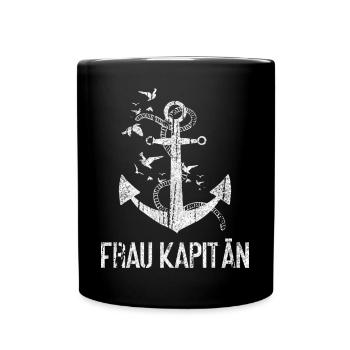 Frau Kapitän Anker Vintage Design - Tasse einfarbig - Schwarz - Vorne