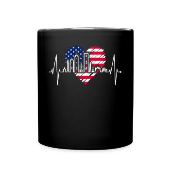 Boston Skyline Heartbeat USA Flag Heart Love - Full Colour Mug - black - Front
