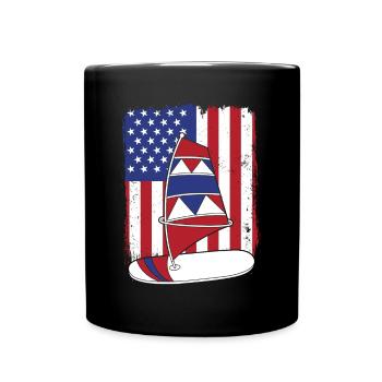 Planche à voile Drapeau américain Wellenreiter Surfer - Mug uni - noir - Devant