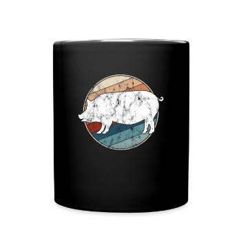 Schwein Retro - Tasse einfarbig - Schwarz - Vorne