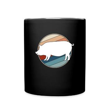 Schwein Retro - Tasse einfarbig - Schwarz - Vorne