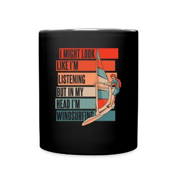 J’ai peut-être l’air d’écouter de la planche à voile surfeuse - Mug uni - noir - Devant