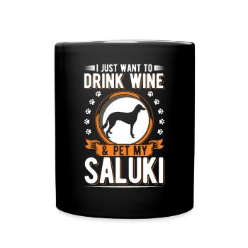 Saluki and wine Persian Greyhound - Full Colour Mug - black - Front
