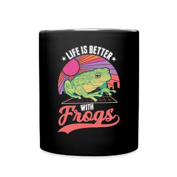 Das Leben ist besser mit Fröschen - Tasse einfarbig - Schwarz - Vorne