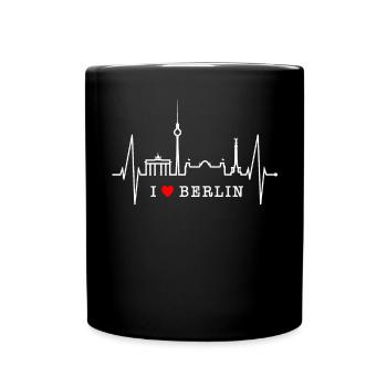 Berlin Skyline Herzschlag Herz Liebe Love Berliner - Tasse einfarbig - Schwarz - Vorne