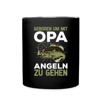 Geboren um mit Opa angeln zu gehen Forelle Kind - Tasse einfarbig - Schwarz - Vorne