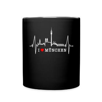 Munich Skyline Heartbeat Bayern Fan Love Munich - Mug uni - noir - Devant