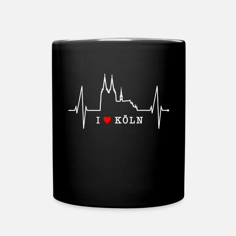 Köln Skyline Herzschlag Herz Kölsch Liebe Kölner - Tasse einfarbig - Schwarz