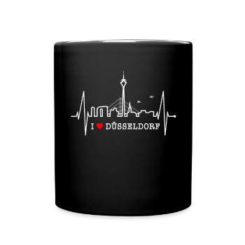 Düsseldorf Skyline Herzschlag Liebe Düsseldorfer - Tasse einfarbig - Schwarz - Vorne
