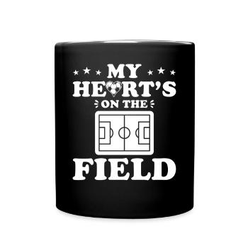 Fußball Mama Mein Herz Ist Auf Dem Spielfeld - Tasse einfarbig - Schwarz - Vorne