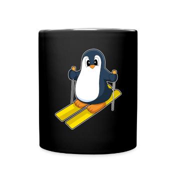 Pinguin Skifahrer Ski Wintersport - Tasse einfarbig - Schwarz - Vorne
