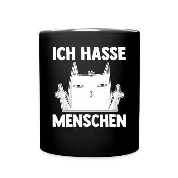 Katze Ich Hasse Menschen - Tasse einfarbig - Schwarz - Vorne