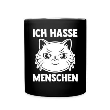 Ich Hasse Menschen Katze - Tasse einfarbig - Schwarz - Vorne