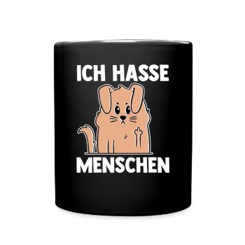 Ich Hasse Menschen Hund - Tasse einfarbig - Schwarz - Vorne