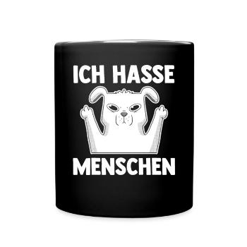 Hund Ich Hasse Menschen - Tasse einfarbig - Schwarz - Vorne