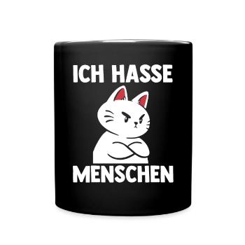 Katze Ich Hasse Menschen - Tasse einfarbig - Schwarz - Vorne