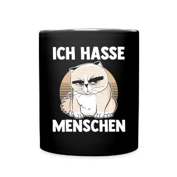 Ich Hasse Menschen Katze - Tasse einfarbig - Schwarz - Vorne