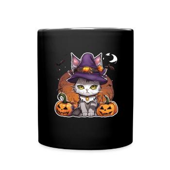 Weiße katze Katze Halloween Katze Hexe hexen Hut - Tasse einfarbig - Schwarz - Vorne