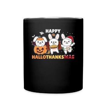 Happy Hallothanksmas Hase Weihnachts Hasen - Tasse einfarbig - Schwarz - Vorne