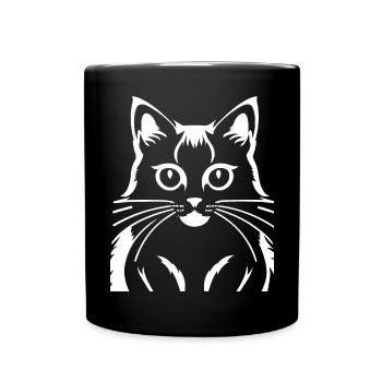 Lustige Katzensilhouette Freche Spaßkatzen - Tasse einfarbig - Schwarz - Vorne