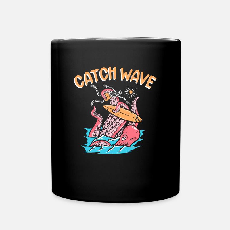 Catch Wave Surfer Skeleton Octopus Octopus - Mug uni - noir