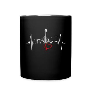 Düsseldorf Skyline Herzschlag Liebe Düsseldorfer - Tasse einfarbig - Schwarz - Vorne