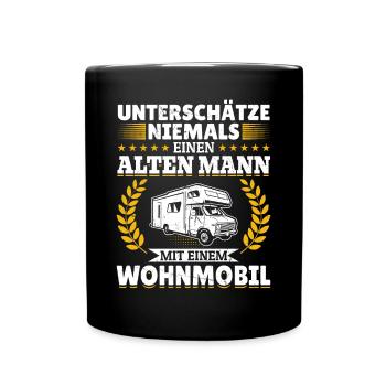 Unterschätze niemals einen alten Man mit Wohnwagen - Tasse einfarbig - Schwarz - Vorne