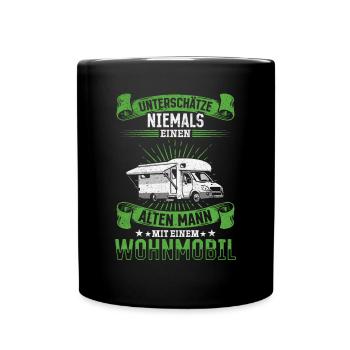 Unterschätze niemals einen alten Man mit Wohnwagen - Tasse einfarbig - Schwarz - Vorne