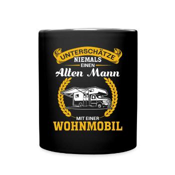Unterschätze niemals einen alten Man mit Wohnwagen - Tasse einfarbig - Schwarz - Vorne