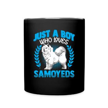 Junge der Samojede liebt Samojedenspitz - Tasse einfarbig - Schwarz - Vorne