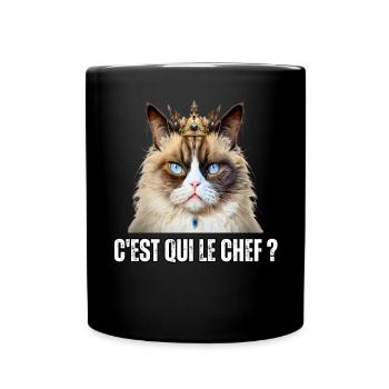 Cadeau c'est qui le chef chat memes couronne - Mug uni - noir - Devant