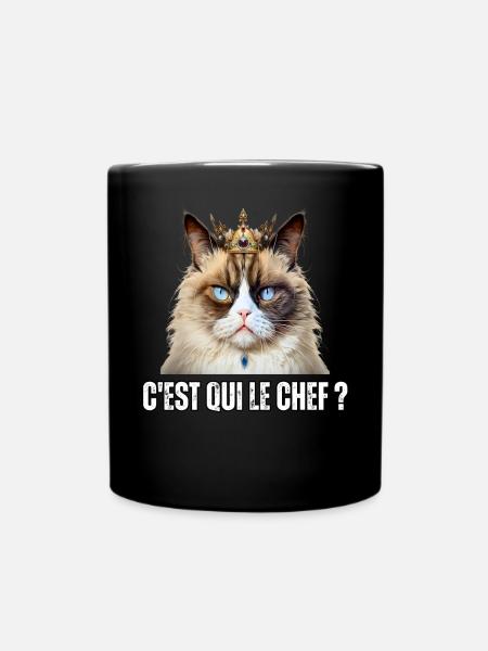 Cadeau c'est qui le chef chat memes couronne - Mug uni - noir